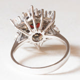 Anello a fiocco di neve vintage in oro bianco 18K con granato (2ct ca.) e diamanti di taglio brillante (1.50ctw ca.), anni ‘80