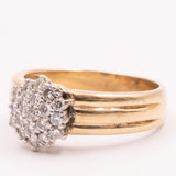 Anello a fascia e a fiore in oro giallo 14K con diamanti (0.40ctw ca.), anni ‘60/‘70