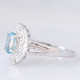 Anello ballerina vintage in platino con acquamarina (0.60ct) e diamanti (0.27ctw), anni ‘80