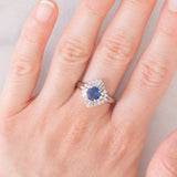 Anello ballerina vintage in platino con zaffiro (1.15ct) e diamanti (0.80ctw), anni ‘80/‘90
