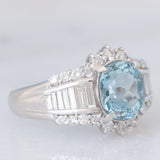 Anello vintage in platino con acquamarina (2.33ct) e diamanti (1ctw), anni ‘80/‘90