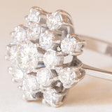 Anello a fiocco di neve vintage in oro bianco 18K con diamanti di taglio brillante (2ctw ca.), anni ‘60/‘70