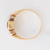 Trilogy antico in oro giallo 14K con tormalina verde di taglio carré (0.35ct ca.) e diamanti di taglio vecchia Europa (0.30ctw ca.), anni ‘20/‘30