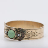 Anello antico a forma di cintura con fibbia in oro giallo 8K con turchese e perline bianche, anni ‘10/‘20