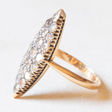 Anello a navette antico in oro giallo 18K e argento con diamanti di taglio vecchio (1.50ctw ca.), anni ‘10/‘20