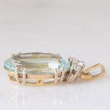 Ciondolo vintage in oro giallo e bianco 14K con acquamarina (10ct ca.) e diamanti di taglio brillante (0.25ctw ca.), anni ‘70