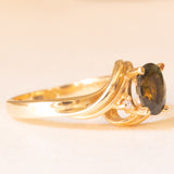 Anello vintage in oro giallo 14K con tormalina verde (1.30ct ca.) e diamanti, anni ‘60