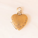 Ciondolo portafoto vintage a forma di cuore in oro giallo 8K, anni ‘50