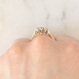 Trilogy vintage in oro giallo 9K con smeraldo (0.05ct ca.) e diamanti di taglio brillante (0.08ctw ca.), anno 1987