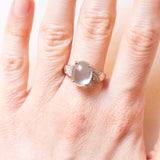 Anello vintage in oro giallo e bianco 9K con acquamarina (4.50ct ca.) e diamanti, anni ‘80