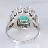 Anello vintage in oro bianco 14K con smeraldo (2ct ca.) e diamanti di taglio brillante (1.40ctw ca.), anni ‘60/‘70