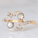 Anello Art Nouveau in oro giallo 14K e argento con diamanti di taglio rosetta (0.26ctw ca.), anni ‘10/‘20