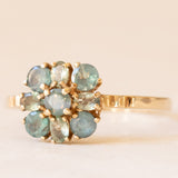 Anello a fiore moderno in oro giallo 9K con topazi verdi trattati (0.60ctw ca.), anno 2005