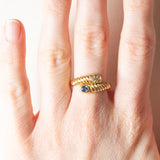 Anello vintage in oro giallo 18K con zaffiro e diamanti, anni '70