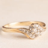 Anello vintage in oro giallo e bianco 9K con diamanti di taglio brillante (0.12ctw ca.), anni ‘70/‘80