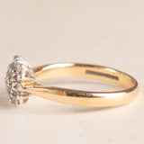 Anello vintage in oro giallo e bianco 9K con diamanti (0.14ctw ca.), anni ‘70/‘80