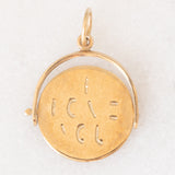Ciondolo vintage in oro giallo 9K con scritta nascosta “I Love You” su disco da girare per farla comparire