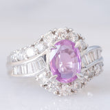 Anello vintage in platino con zaffiro rosa (1.37ct) e diamanti (1ctw), anni ‘90