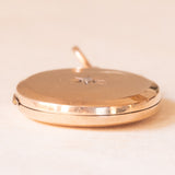 Ciondolo portafoto antico con lamina in oro giallo 9K su metallo e con diamante, anni ‘10/‘20