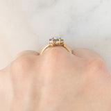 Anello contrarier con fiore in oro giallo 9K con tanzaniti (0.36ctw ca.) e diamante, anni ‘90