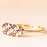 Anello vintage in oro giallo 9K con zaffiri (0.22ctw ca.) e diamanti (0.16ctw ca.), anno 1989