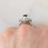 Ballerina in blu - Anello ballerina vintage in platino con zaffiro e diamanti