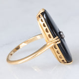 Anello Art Déco in oro giallo 18K con onice e diamante di taglio Rosetta (0.07ct ca.), anni ‘30