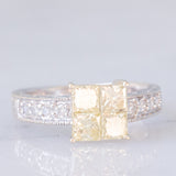 Anello vintage in oro bianco 18K con diamanti fancy gialli (1.23ctw) e diamanti bianchi (0.22ctw), anni ‘80/‘90