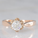 Solitario retrò in oro rosa 14K con diamante di taglio vecchia miniera (0.50ct ca.), anni ‘40