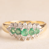 Anello vintage in oro giallo e bianco 14K con smeraldi (0.34ctw ca.) e diamanti (0.30ctw ca.), anni ‘70