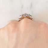 Anello vintage in oro giallo 9K con tanzaniti (1ctw ca.) e diamanti