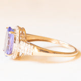 Anello da cocktail vintage in oro giallo e bianco 9K con tanzanite (3.20ct ca.) e diamanti (0.46ctw ca.)