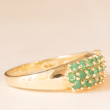 Anello vintage in oro giallo 14K con pavé di smeraldi (1ctw ca.), anni ‘60/‘70