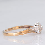 Anello a fiore vintage in oro giallo e bianco 9K con diamanti (0.15ctw ca.), anni ‘80