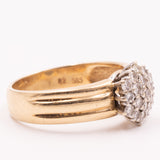 Anello a fascia e a fiore in oro giallo 14K con diamanti (0.40ctw ca.), anni ‘60/‘70