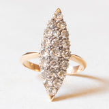 Anello a navette antico in oro giallo 18K e argento con diamanti di taglio vecchio (1.50ctw ca.), anni ‘10/‘20