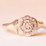 Anello a margherita vintage in oro giallo e bianco 9K con diamanti (0.05ctw ca.), anno 1987