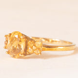 Anello vintage in oro giallo 9K con quarzi citrini (1ctw ca.), anno 2001