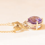 Collier vintage con catenina in oro giallo 18K e con ciondolo in oro giallo e bianco 14K con ametista (4.40ct ca.) e diamanti, anni ‘60/‘70