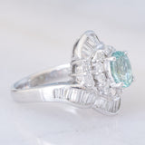 Anello ballerina moderno in platino con tormalina Paraiba (1.26ct) e diamanti (1.36ctw), anni ‘2000
