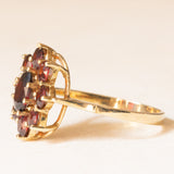 Anello a margherita vintage in oro giallo 8K con granati (2ctw ca.), anni ‘50/‘60