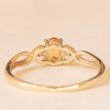 Anello vintage in oro giallo 9K con quarzo citrino (0.40ct ca.) e diamanti, anni ‘80
