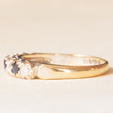 Veretta vintage in oro giallo e bianco 9K con zaffiri (0.20ctw ca.) e diamanti di taglio brillante (0.20ctw ca.), anno 1984