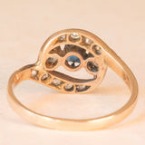 💙⚜️ Anello Art Nouveau contrarier + trilogy in oro giallo 14K con pasta di vetro blu e diamanti di taglio vecchia miniera (0.35ctw ca.), anni ‘10