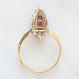Gioiello vintage 2 in 1 e convertibile da anello a ciondolo in oro giallo e bianco 14K con rubini (0.12ctw ca.) e diamanti di taglio brillante (0.32ctw ca.), anni ‘70/‘80