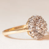 Anello a fiore vintage in oro giallo e bianco 9K con diamanti (0.20ctw ca.), anno 1997