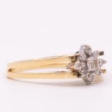 Raro anello girevole 2 in 1 in oro giallo e bianco 18K con smeraldo (0.30ct ca.) e diamanti di taglio brillante (0.20ctw ca.), anni ‘70/‘80