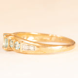 Anello vintage in oro giallo e bianco 9K con paste di vetro azzurre e diamanti, anno 2009