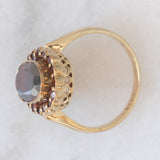 Anello a margherita vintage in oro giallo 8K con granati (2.60ct ca.), anni ‘50/‘60