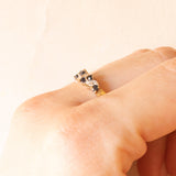 Anello vintage in oro giallo e bianco 9K con zaffiri (0.32ctw ca.) e diamanti, anno 1989
